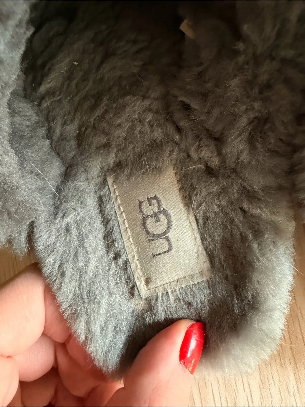 UGG Gray Suede Shearling Platform Slipper Clog